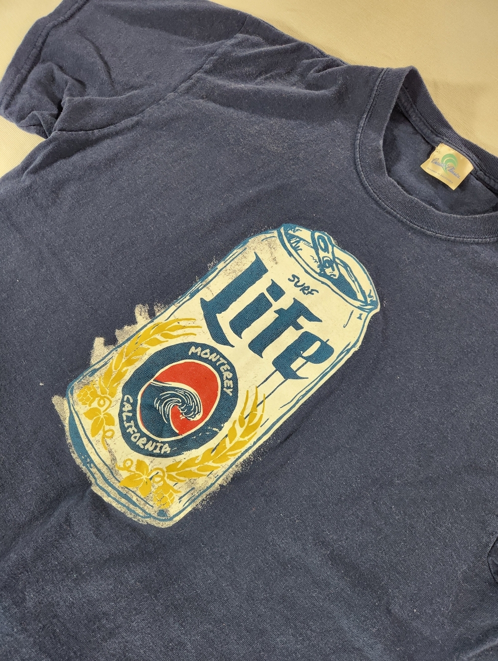 Coastal Classics Surf Life Beer Can Graphic T-Shirt Navy Blue Men's Size Medium